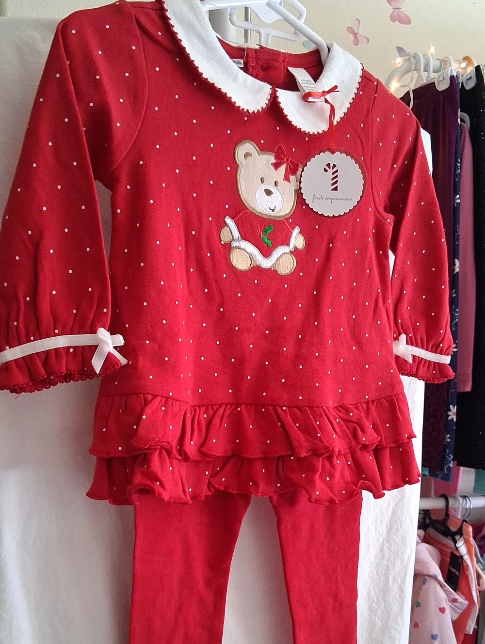 Seasonal Red Toddler Bear Ruffle with White Collar Outfit (6-9 Months)